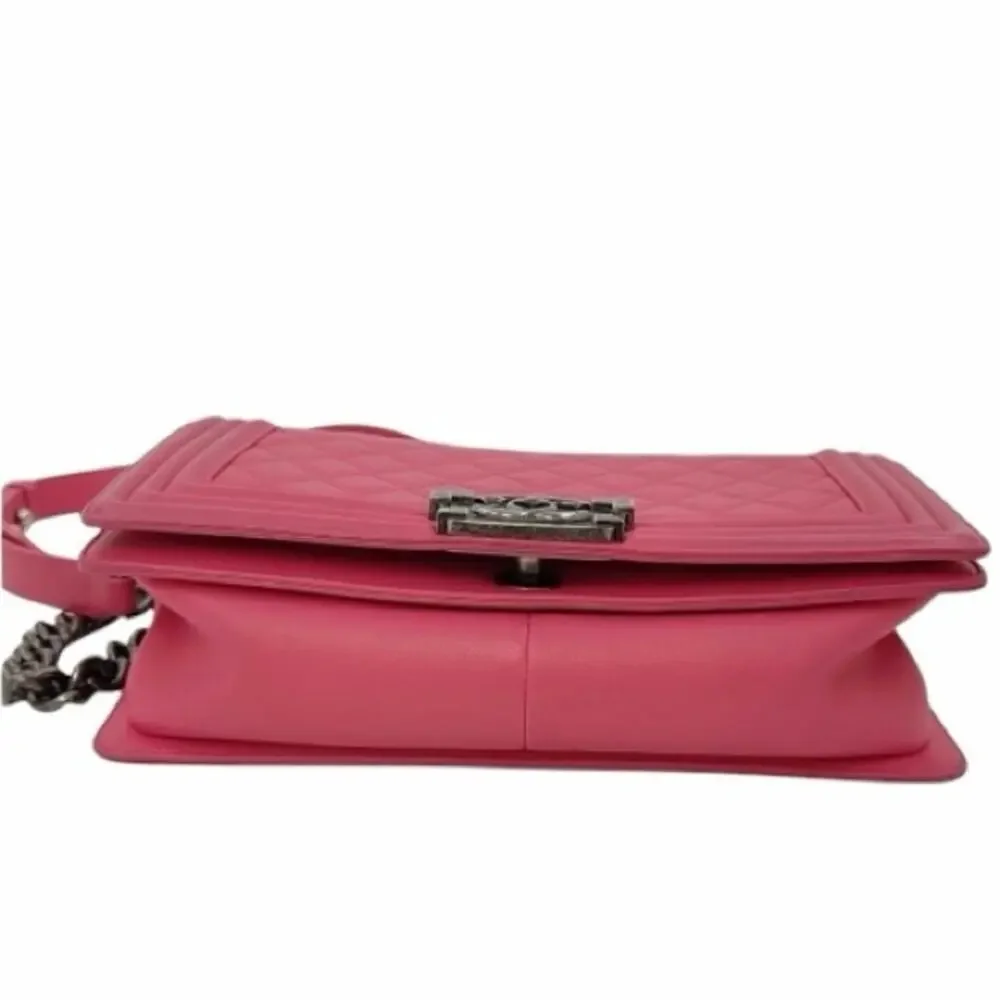 Authentic Chanel Pink Quilted Leather Boy Flap Crossbody Bag